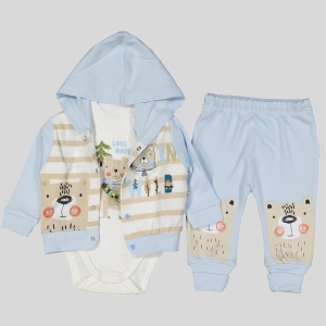 3-9 Ay Erkek Bebek Alt&Üst Takımı Kamp Kapüşonlu Mavi