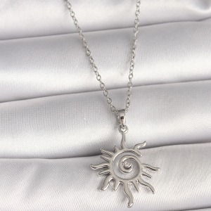316L Çelik Gümüş Renk Zincir Zirkon Taşlı Güneş Model Kadın Kolye