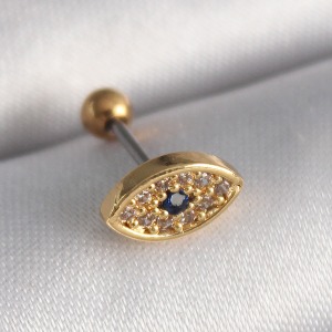 316L Çelik Gold Renk Zirkon Taşlı Göz Tragus Piercing