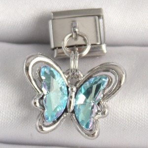 316L Çelik Gümüş Renk Turkuaz Zirkon Taşlı Kelebek Model Nomination Charm