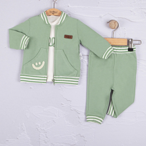 3-18 Ay Erkek Bebek Takımı Hello Nakışlı 3'lü Yeşil