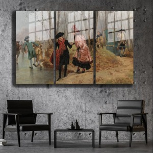 Ünlü Ressamlar ve Yapıtları Modern Yaşam Alanları İçin 3'lü Dikey Cam Tablo 622