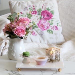 Akayev Mermer Beyaz 30x20 cm Boncuk Ayaklı Sunum Tabağı