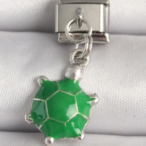 316L Çelik Gümüş Renk Yeşil Kaplumbağa Model Nomination Charm