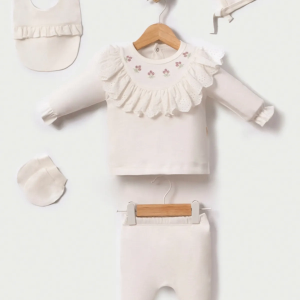 Lale Nakışlı Yenidoğan Kız Bebek 5 Parça Hastane Çıkışı Zıbın Seti