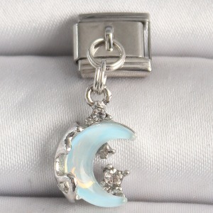 316L Çelik Gümüş Renk Mavi Mineli Hilal Model Zirkon Taş Detay Nomination Charm