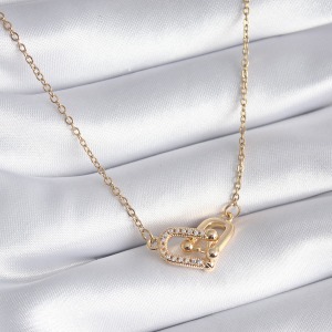 316L Çelik Gold Renk Zirkon Taşlı Model Kadın Kolye