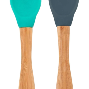 OiOi Bambu Saplı Silikon Mama Kaşığı 2li Aqua Green / Deep Blue