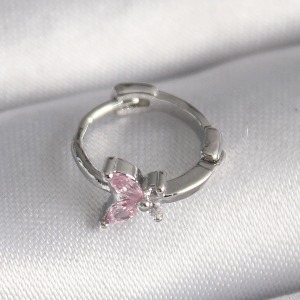 316L Çelik Gümüş Renk Pembe Zirkon Taşlı Kelebek Model Tragus Piercing