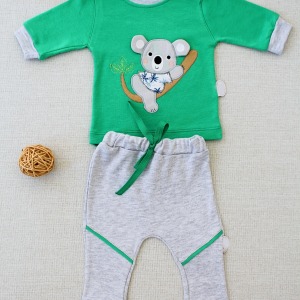 3-6 6-9 9-12 12-18 Ay Yavru Koala Nakışlı Uzun Kollu Sweat 2li Kız Erkek Bebek Takımı