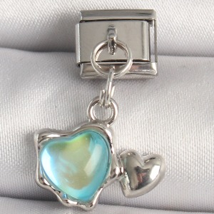 316L Çelik Gümüş Renk Mavi Mineli Kalp Model Nomination Charm