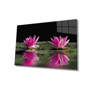 Lotus Çiçeği Cam Tablo 4mm Dayanıklı Temperli Cam 110 X 70