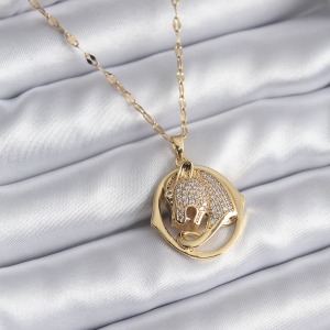 316L Çelik Gold Renk Zirkon Taşlı Jaguar Model Kadın Kolye