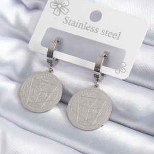 316L Çelik Gümüş Renk Pentagram İşleme Model Kadın Küpe