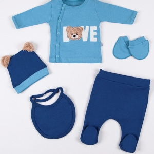 3 Ay Bebek Hastane Çıkışı Love Bear Nakışlı 5'li Erkek Mavi