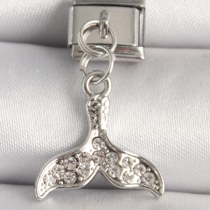 316L Çelik Gümüş Renk Zirkon Taşlı Balık Kuyruğu Model Nomination Charm