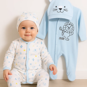 3-6 Ay Mini Jungle Aslan Erkek Bebek 4'lü Tulum Seti Mavi