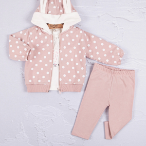 3-18 Ay Kız Bebek Takımı Tavşan Kulak 3'lü Gül Kurusu