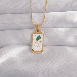 316L Çelik Gold Renk Beyaz Mineli Tarot Kolye