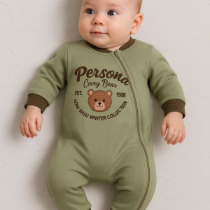 3-12 Ay Erkek Bebek Tulum Persona Bear Nakışlı Yeşil