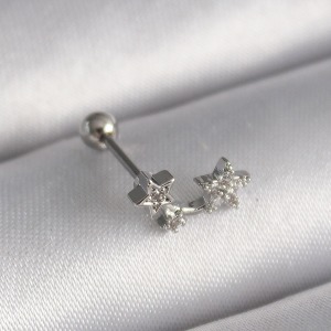316L Çelik Gümüş Renk Zirkon Taşlı Yıldız Tragus Piercing