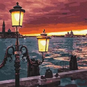  Kordonda Günbatımı Sayılarla Boyama Seti Kasnaklı  40 x 50