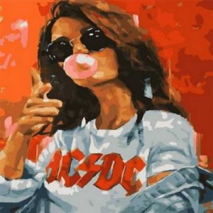  Rockçı Kız Sayılarla Boyama Seti  Kasnaklı  40 x 50