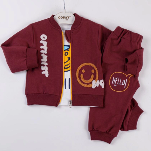 3-18 Ay Erkek Bebek Takımı Optimist Nakışlı Bordo