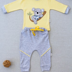 3-6 6-9 9-12 12-18 Ay Yavru Koala Nakışlı Uzun Kollu Sweat 2li Kız Erkek Bebek Takımı