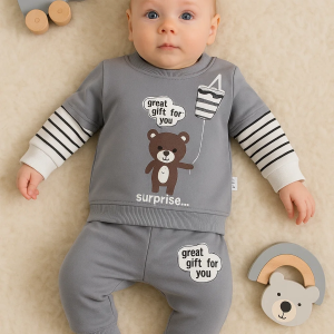3-18 Ay Erkek Bebek Takımı Gift For You 2'li Gri