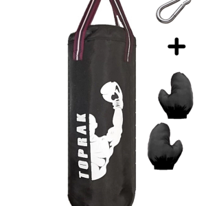 9-13 Yaş Boks Torbası 60Cm Çocuk Boks Torbası Eldiven+Karabina Hediyeli Siyah